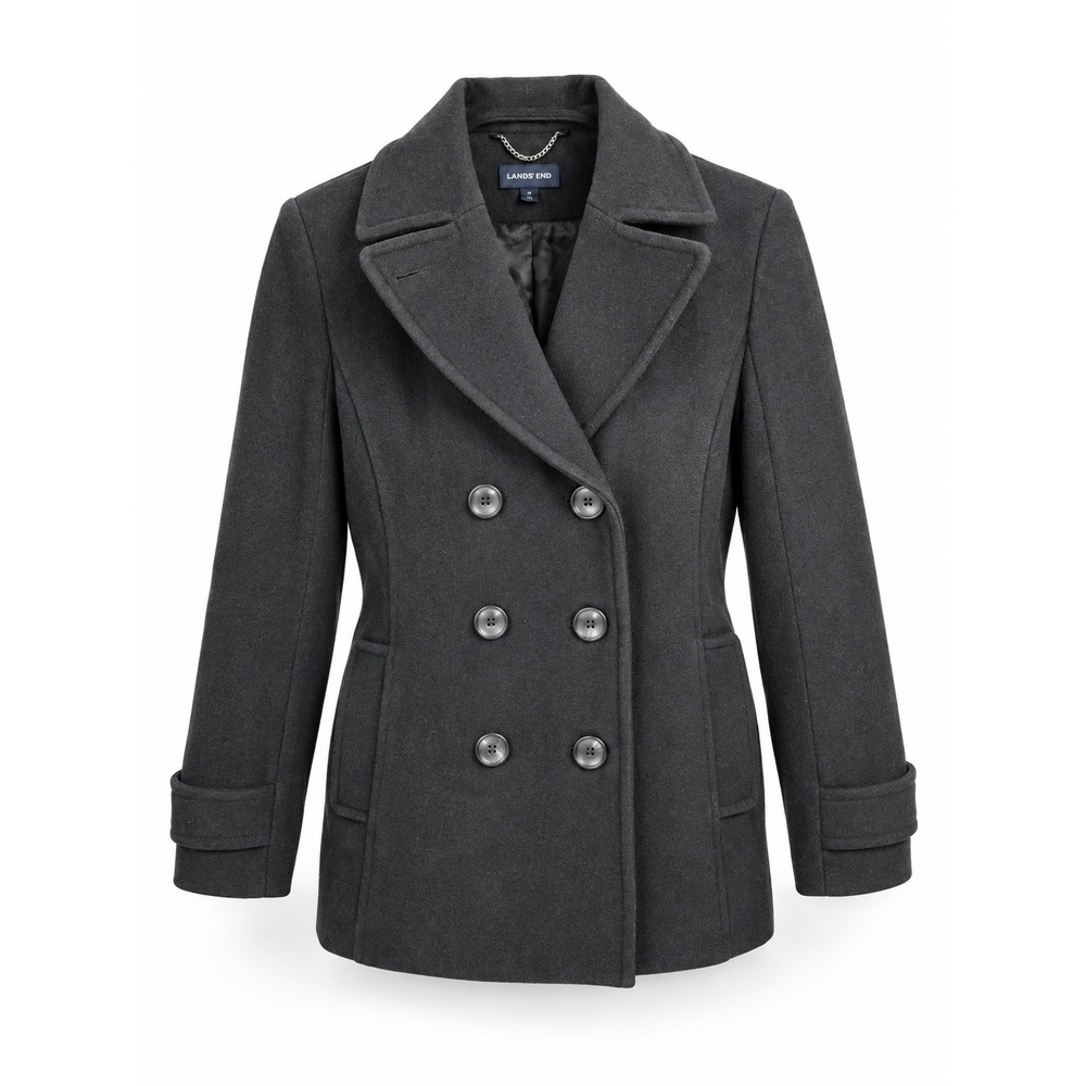 Lands' End Pea Coat Women's 12P Petite Wool Cashmere Blend Double Breasted Black